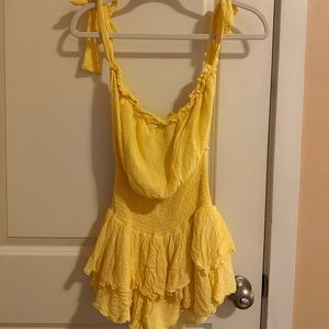 Yellow romper, tie sleeves